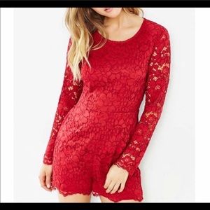 UO Kimchi Blue red lace fancy romper